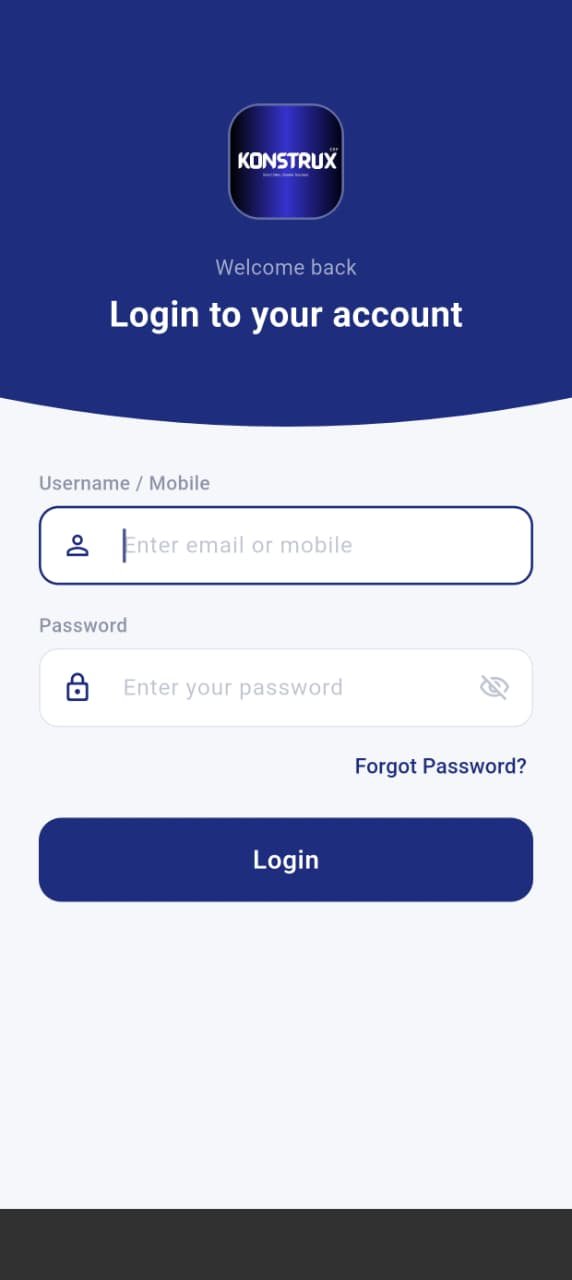 Konstrux login screen
